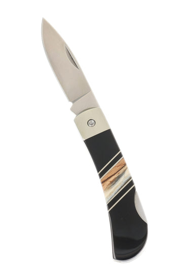 3" Lockback 440C Stainless Steel – White Mammoth Tusk with Jet — open