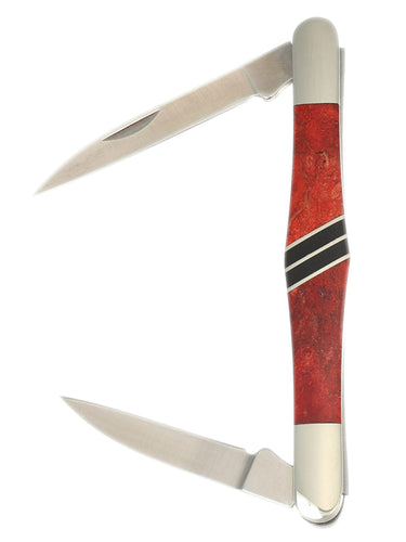 Two-Blade Tuxedo Knife – Red Coral with Jet — open