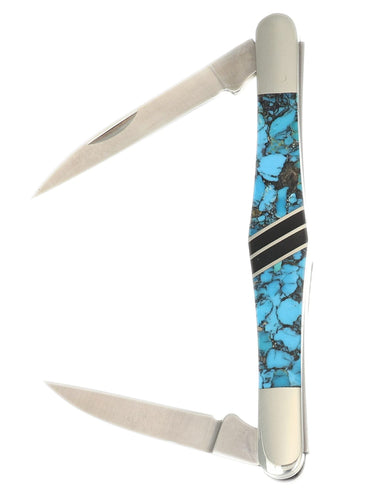 Two-Blade Tuxedo Knife – Bonita Blue Turquoise with Jet — open
