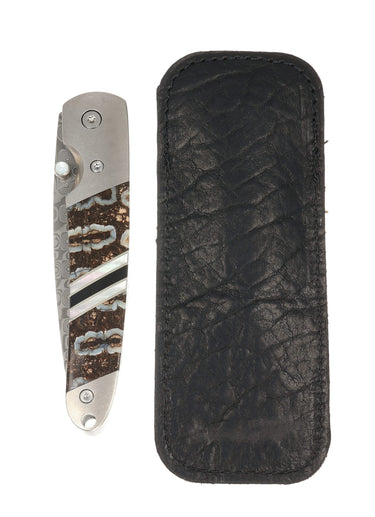 Large American Buffalo Hide Knife Pouch with Pocket Clip — black, with knife
