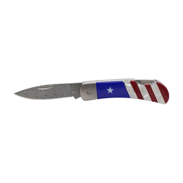 Titanium Patriotic 3" Damascus Lockback Knife, closed