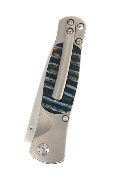 Tesoro Button Lock 3½" — Blue Mammoth Tooth — Back
