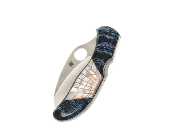 Spyderco Harpy — Plain Edge | Fossil Blue Mammoth Tooth with Mother of Pearl Web Inlay