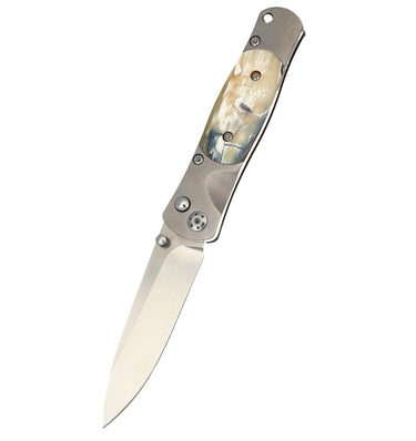 Tesoro - Woolly Mammoth Tusk 3 1/2" Button Lock Knife, open, blade down