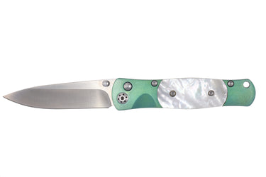 Tesoro - Mother Of Pearl 3 1/2" Button Lock Knife W/Pocket Clip, closed