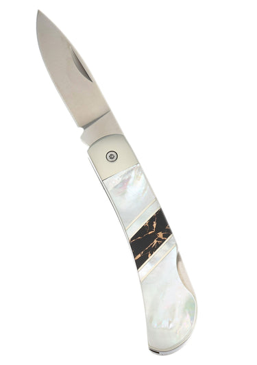 3" Lockback — Mother-of-Pearl, Black Buffalo — Open