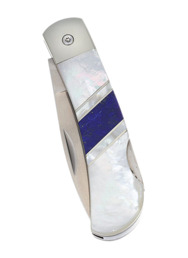 Jewelry Collection Mother of Pearl - 3" Lockback, Lapis and Mother of Pearl, closed