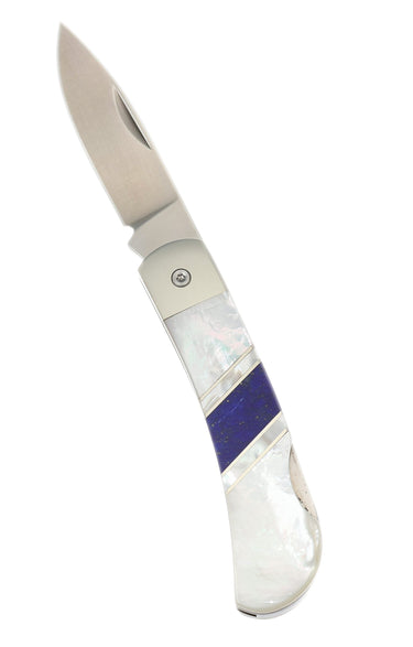 3" Lockback 440C Stainless Steel – Lapis Lazuli with Mother of Pearl — open