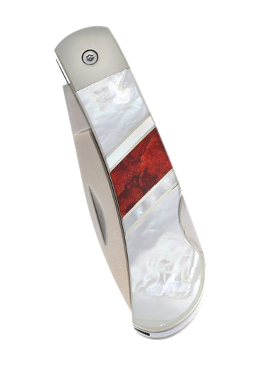 Jewelry Collection Mother of Pearl - 3" Lockback, Red Coral and Mother of Pearl, closed