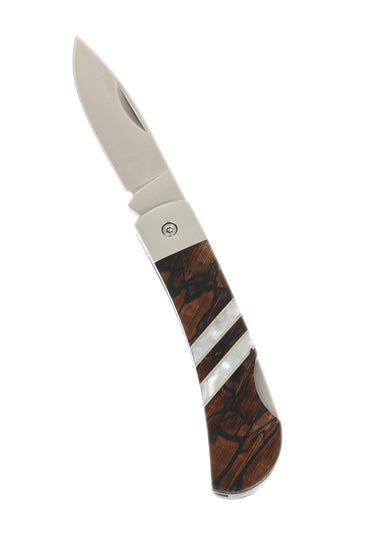 3" Lockback 440C Stainless Steel – Spalted Beech with Mother of Pearl — open