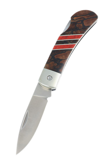 3" Lockback 440C Stainless Steel – Spalted Beech with Red Coral — open, blade down