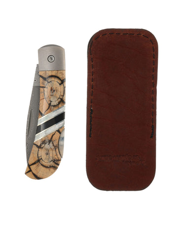 Santa Fe Stoneworks Buffalo Hide Knife Pouches — brown, with knife
