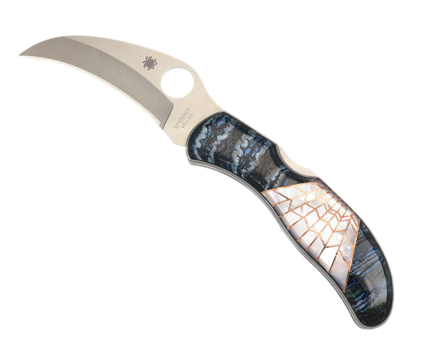 Spyderco Harpy — Plain Edge | Fossil Blue Mammoth Tooth with Mother of Pearl Web Inlay