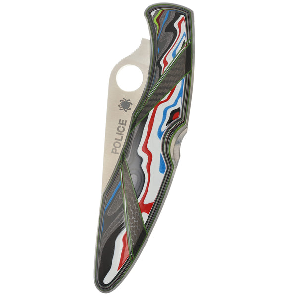 Spyderco Police — Serrated Edge | Fordite with 3K Carbon Fiber Sweeps