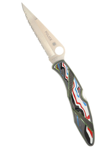 Spyderco Police — Serrated Edge | Fordite with 3K Carbon Fiber Sweeps