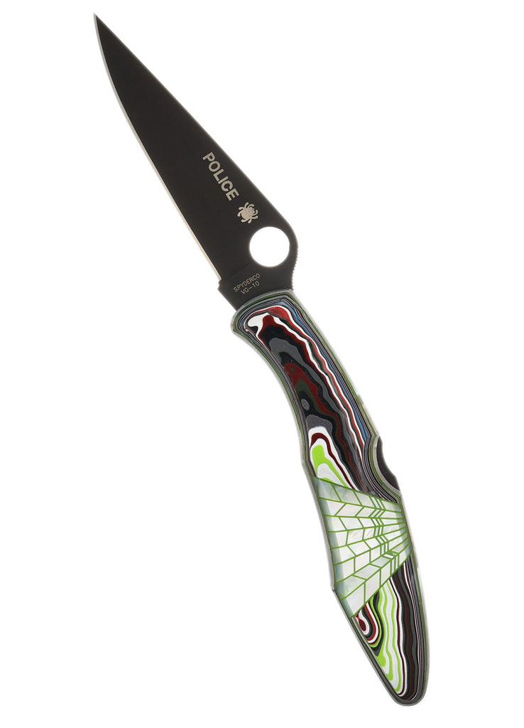 Limited Edition Spyderco Police — Blacked Out | Fordite with Mother of Pearl Web Inlay