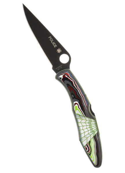 Limited Edition Spyderco Police — Blacked Out | Fordite with Mother of Pearl Web Inlay