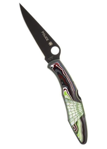 Limited Edition Spyderco Police — Blacked Out | Fordite with Mother of Pearl Web Inlay