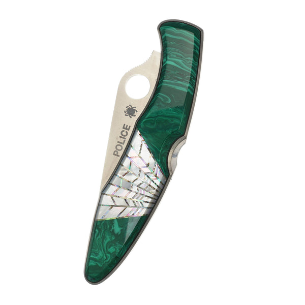 Spyderco Police — Serrated Edge | Malachite with Mother of Pearl Web Inlay