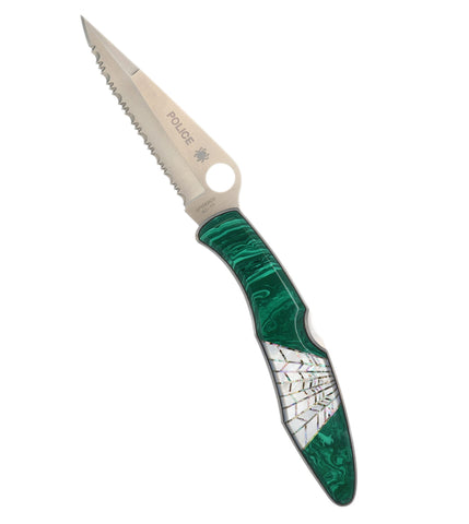 Spyderco Police — Serrated Edge | Malachite with Mother of Pearl Web Inlay