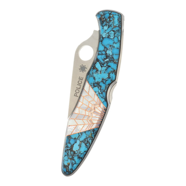 Spyderco Police — Serrated Edge | Bonita Blue Turquoise with Mother of Pearl Web Inlay