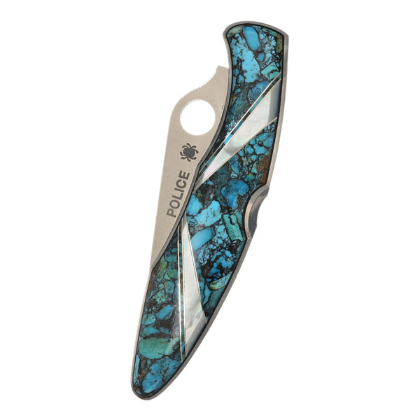 Spyderco Police — Serrated Edge | Bonita Blue Turquoise with Mother of Pearl Sweeps