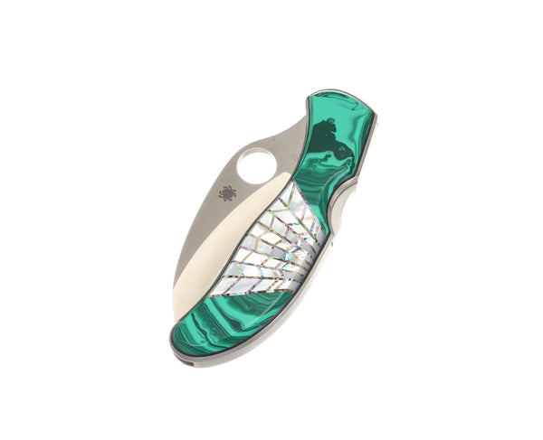 Spyderco Harpy — Plain Edge | Malachite with Mother of Pearl Web Inlay