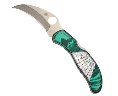 Spyderco Harpy — Plain Edge | Malachite with Mother of Pearl Web Inlay