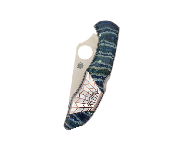 Spyderco Delica — Serrated Edge | Blue Mammoth Tooth with Mother of Pearl Web Inlay