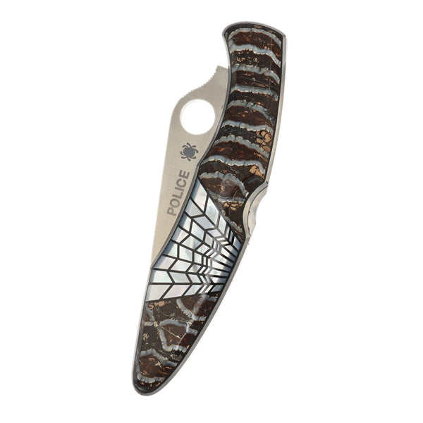 Spyderco Police — Serrated Edge | Natural Mammoth Tooth with Mother of Pearl Web Inlay