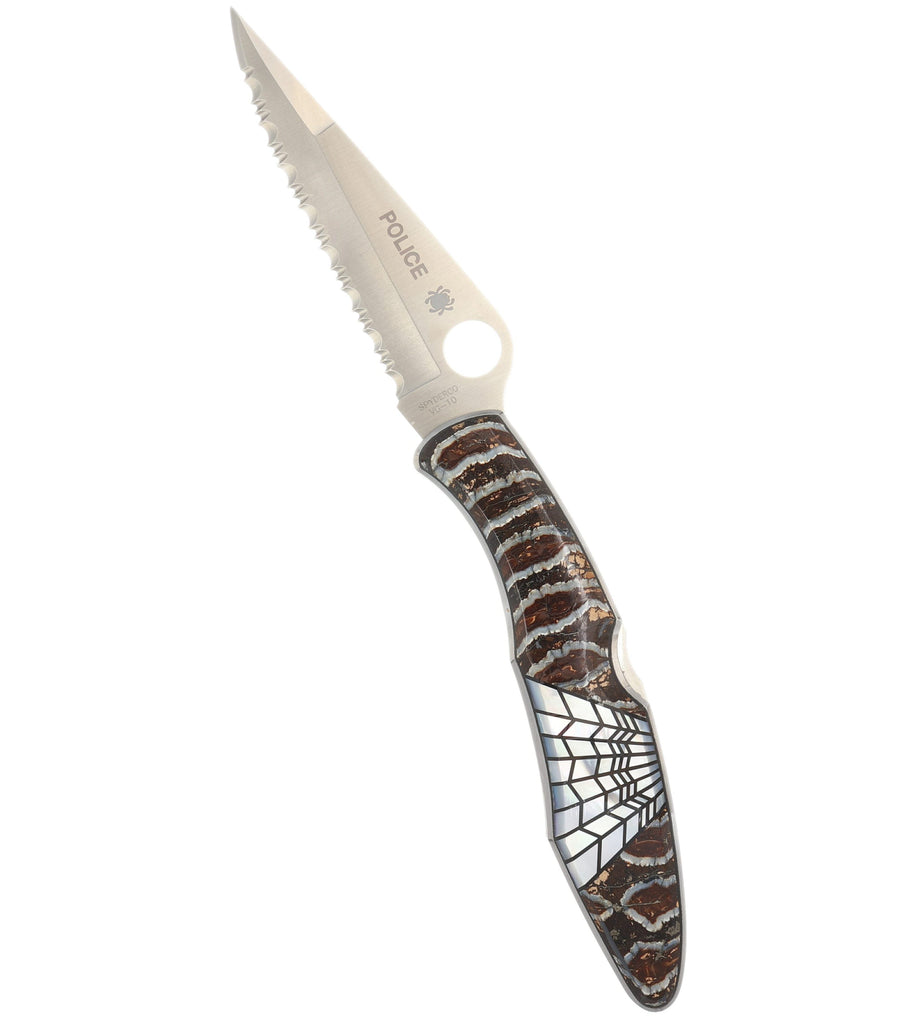 Spyderco Police — Serrated Edge | Natural Mammoth Tooth with Mother of Pearl Web Inlay