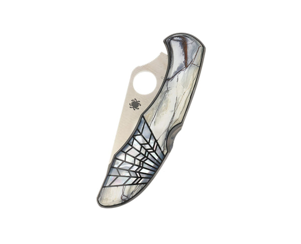 Spyderco Delica — Serrated Edge | White Mammoth Tusk YC Cut with Mother of Pearl Web Inlay