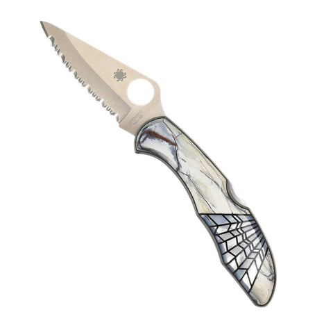 Spyderco Delica — Serrated Edge | White Mammoth Tusk YC Cut with Mother of Pearl Web Inlay