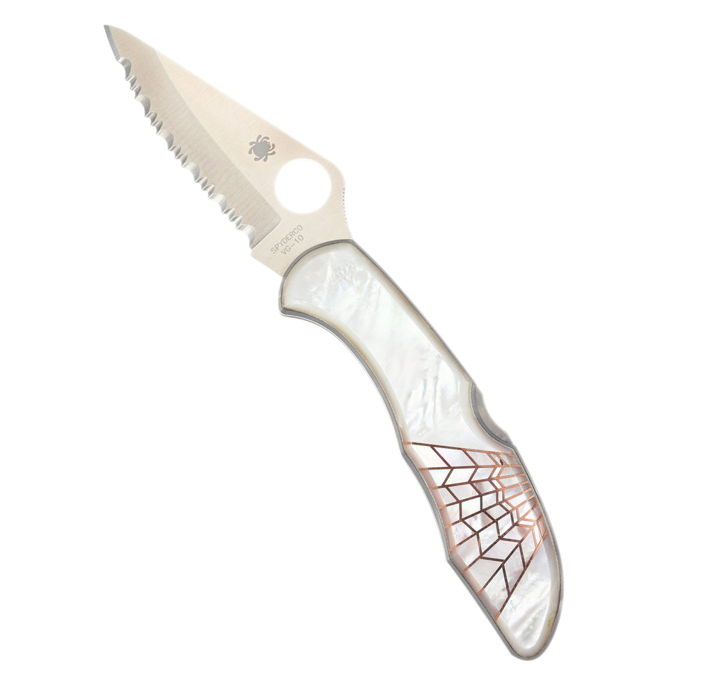 Spyderco Delica — Serrated Edge | Mother of Pearl with Mother of Pearl Web Inlay