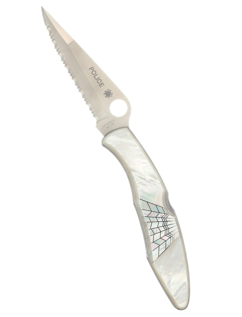 Spyderco Police — Serrated Edge | Mother of Pearl with Mother of Pearl Web Inlay