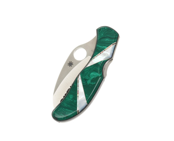 Spyderco Harpy — Serrated Edge | Malachite with Mother of Pearl Sweeps Inlay