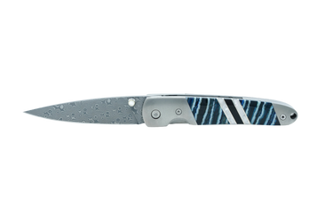 Titanium 4" Damascus Liner Lock Fossilized Mammoth Tooth, closed
