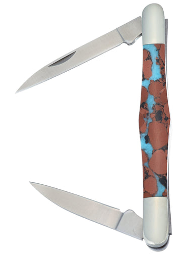 Two-Blade Tuxedo Knife – Vein Turquoise — open