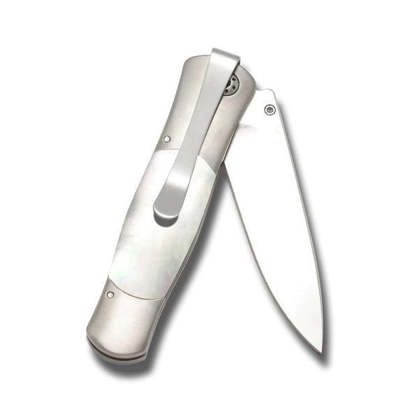 Tesoro - Mother Of Pearl 3 1/2" Button Lock Knife W/Pocket Clip
