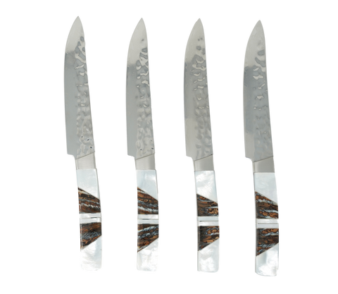 Mother of Pearl - Woolly Mammoth Tooth- Damascus Steak Knife Set