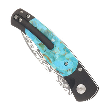 El Rey Damasteel Button Lock – Kingman Blue Green with Cerakote Black