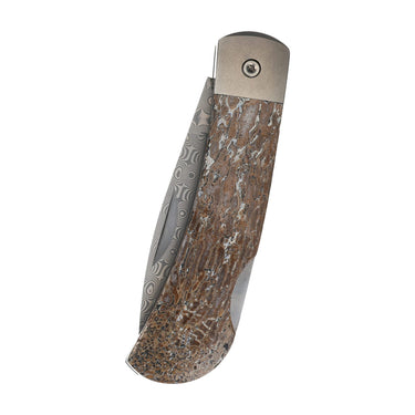 3" Damascus Lockback — Dinosaur Bone — Closed