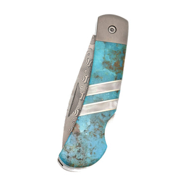 3" Lockback 110-Layer Stainless Damascus – Kingman Blue Turquoise — closed