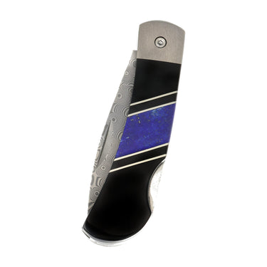 3" Lockback 110-Layer Stainless Damascus – Lapis Lazuli with Jet — closed