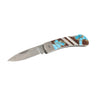 3" Damascus Lockback — Turquoise, Lava Rock and Bronze — Down