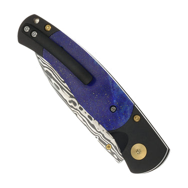 El Rey Damasteel Button Lock — Lapis / Black Cerakote, Gold PVD Hardware — Back