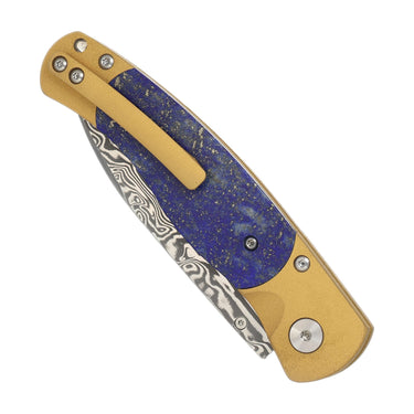 El Rey Damasteel Button Lock — Lapis / Gold Cerakote — Back