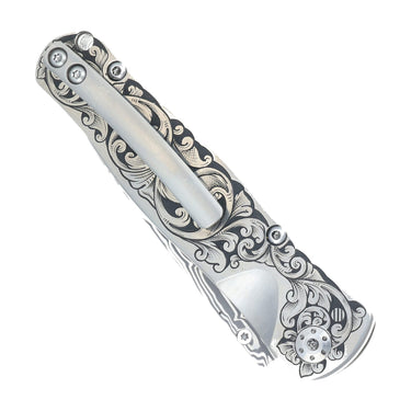 Tesoro Damasteel Button Lock 3½" — Doc's Engraving — Closed Back