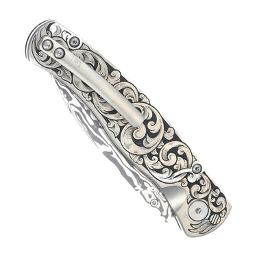El Rey Damasteel Button Lock — Doc's Engraving — Closed Back