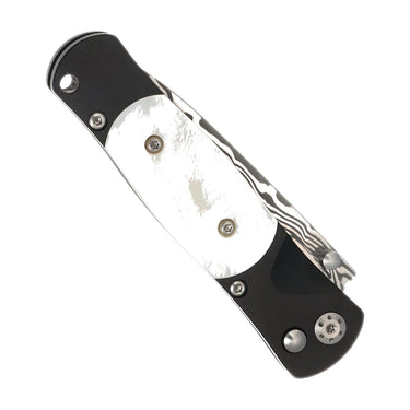 Tesoro Damasteel Button Lock 3½" — Mother-of-Pearl / Black Cerakote — Closed
